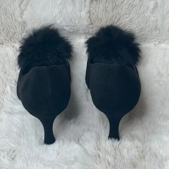 Stuart Weitzman Black Suede Pom-Pom Pumps Size 5M - Picture 4 of 10